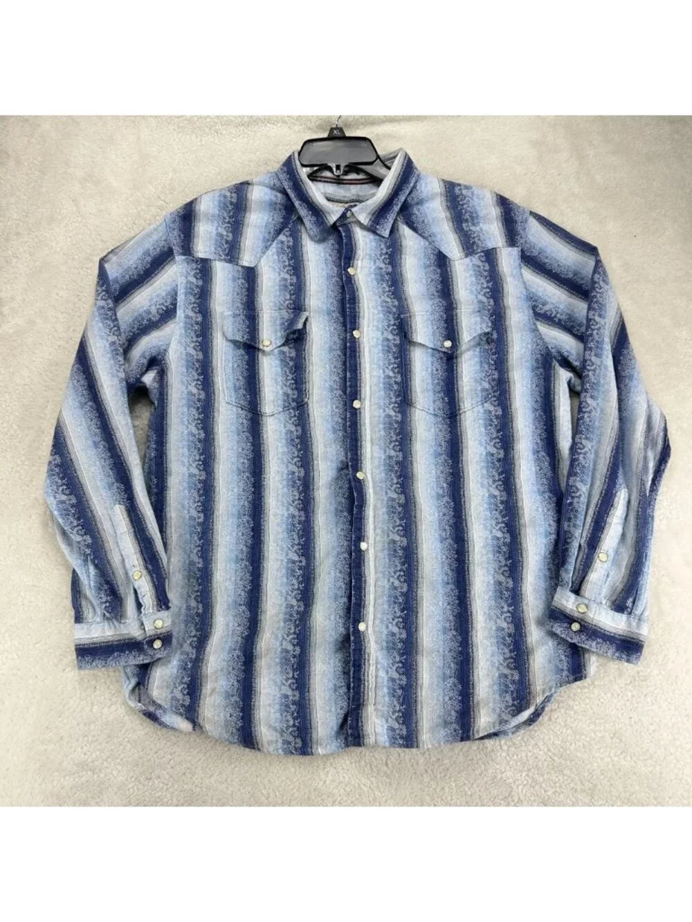 The Territory Ahead Western Button Up Shirt Mens XL Blue White Striped Classic